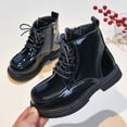 thumbnail image 6 of Girls Ankle Boots Kids Combat Boots Glossy Patent Bootie Lace Up Side Zipper Water Resistant Easy Clean for Fall Winter Daily Party Wear, 6 of 9