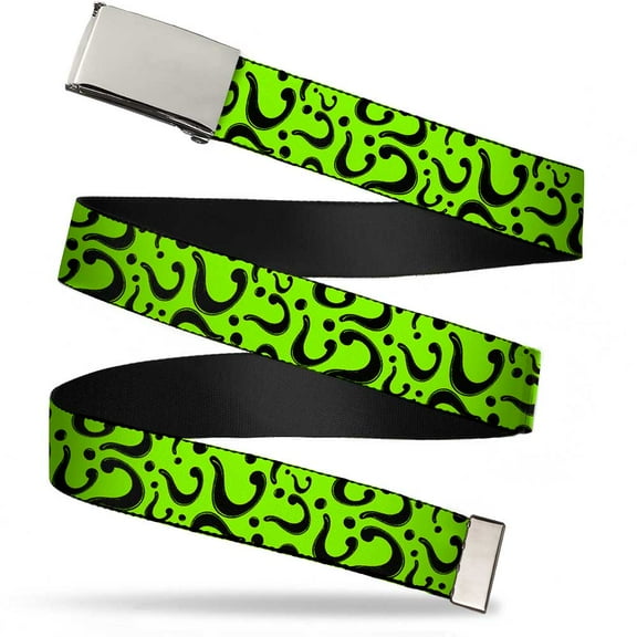 Adjustable Belt, Clamp Buckle, Cut-to-Fit, Question Mark Scattered Lime Green Black