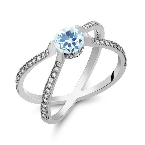 Gem Stone King 1.48 Ct Round Sky Blue Topaz 925 Sterling Silver `X` Ring (Size 8)
