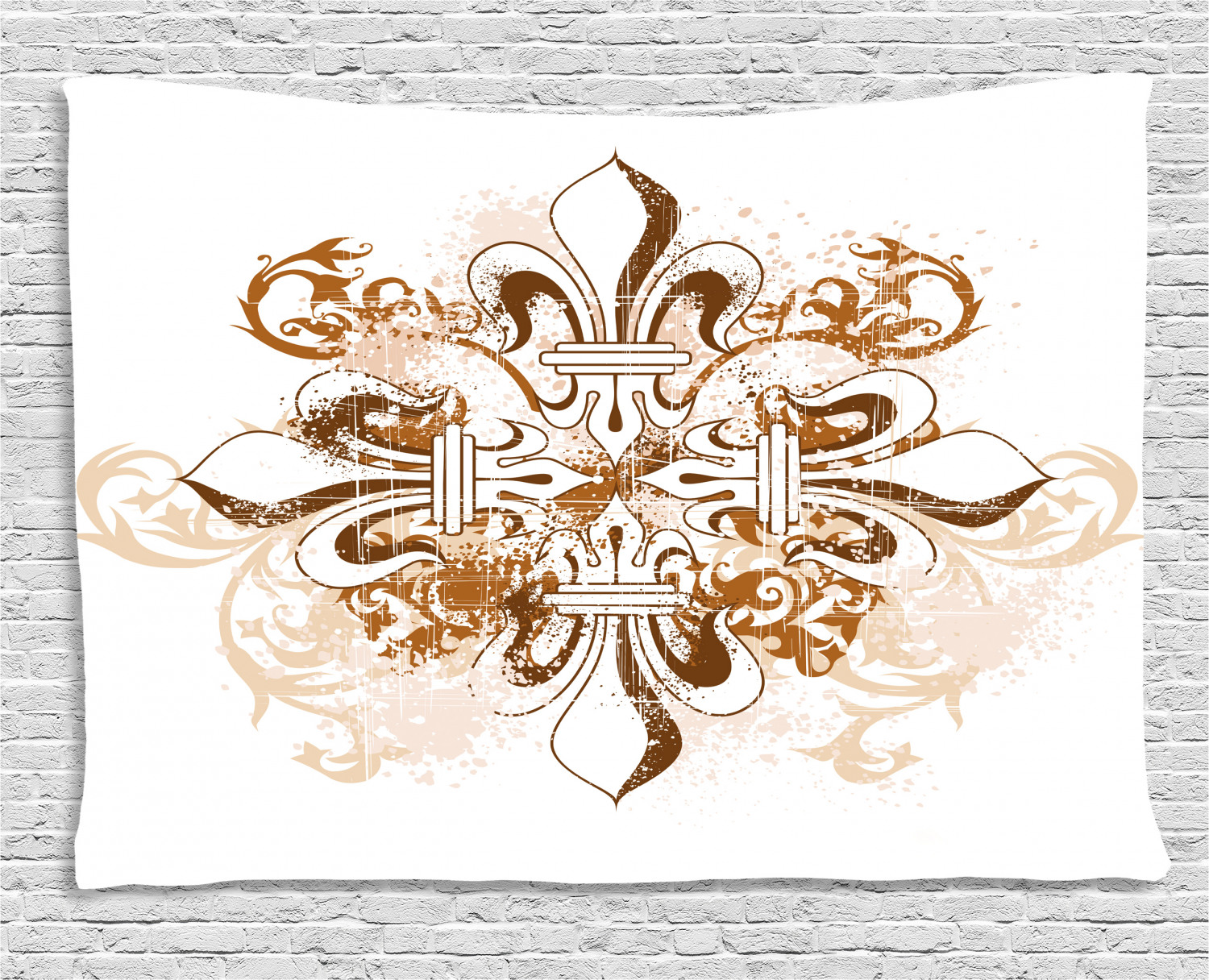 Fleur De Lis Tapestry, Ancient Antique Heraldry Cross Vintage Floral