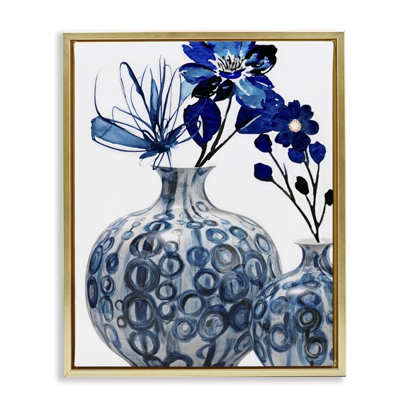 Stupell Industries Modern Modern Blue Flower Arrangement Gold Floating Frame Canvas Art, 25 x 31, by Jesse Keith