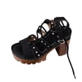 thumbnail image 2 of Samdudou Women's Sandals Open Toe Gladiator Lace Up Chunky Heel Ankle Wrap Rivet Studded Evening Party Summer Dating Vacation Dressy Ladies Fashion Footwear Outdoor Walking Essential Trendy, 2 of 9