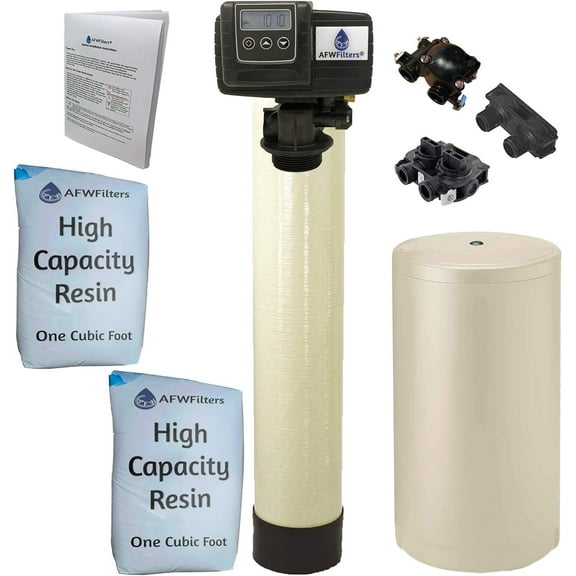 Fleck 64k 3/4 Inch, Almond High Capacity Resin Whole House Water Softener System 5600sxt Digital Meter Grain-includes bypass valve & brine tank with safety float