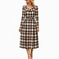 thumbnail image 2 of GUACER Plaid Fall Midi Dresses for Women High Waist Crewneck Long Sleeve A-Line Swing Dress for Work Casual, 2 of 6
