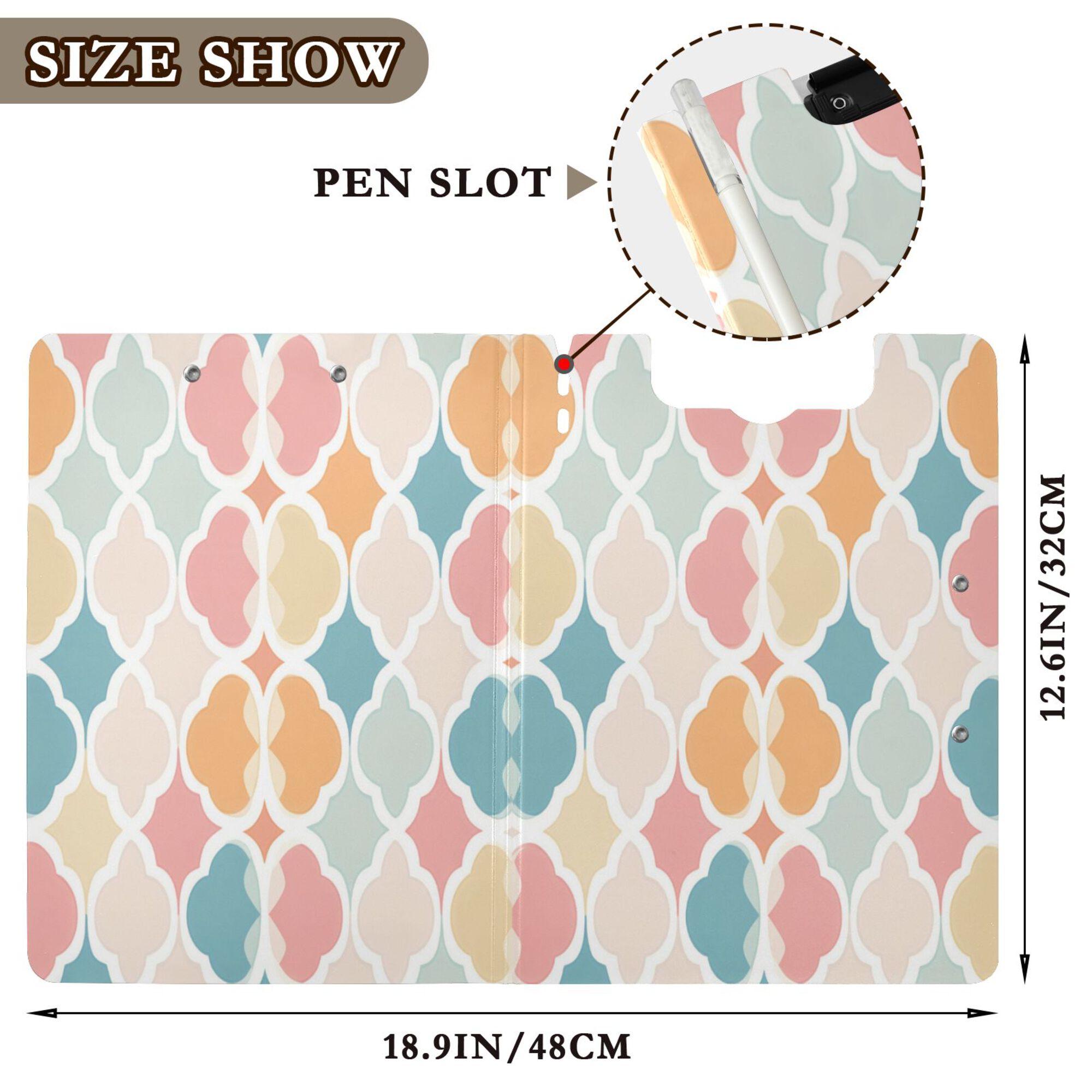 FORMRS A4 Clipboard Folder with Pen Holder Horizontal Foldable School Office Binder, Pink Abstract Pattern