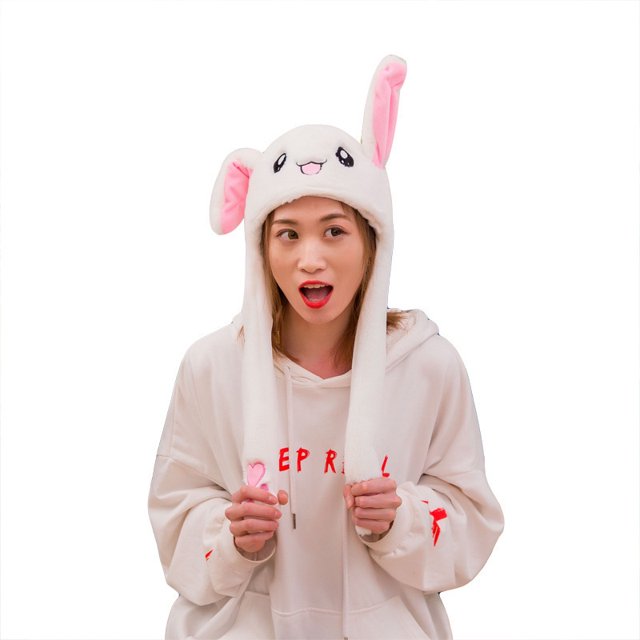 Gorro de conejo con orejas de conejo que se mueven y saltan, gorro divertido de peluche para mujer, niña, cosplay, fiesta de Navidad, gorro festivo (blanco)