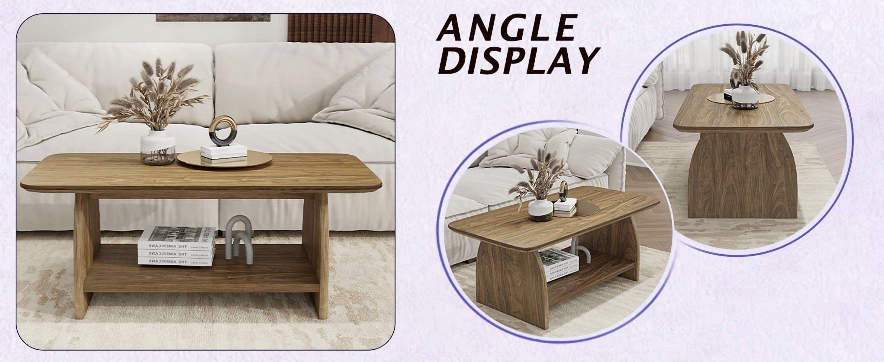 47" Modern Double Layer Rectangular MDF Coffee Table Rounded Corners Storage for Living Room Yellow