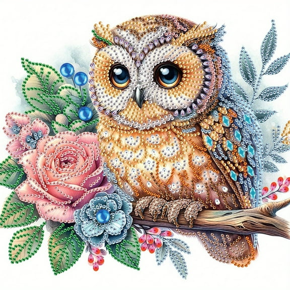 Owl on a Rose Branch Diamond Art Painting Kit