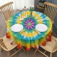 thumbnail image 3 of Rainbow Tie Dye Mandala Pattern Round Tablecloth 60"x60",Wrinkle Wipeable Table Cloth for Kitchen Dining Room Picnic Patio Party, 3 of 6