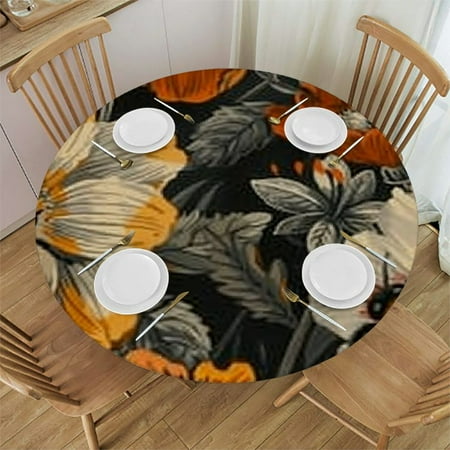 

Patifu Bee Flower Pattern Round Tablecloth Stain-Resistant Washable 100% Polyester Table Cloth for Home Kitchen Outdoor Decoration 31 -35
