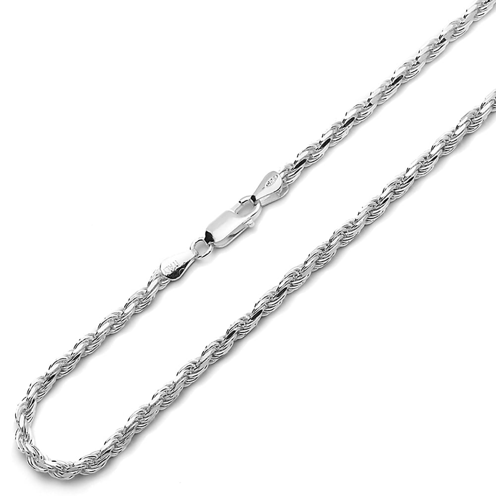 Solid 925 Sterling Silver 3.8mm Loose Rope Chain Necklace with Secure Lobster Lock Clasp