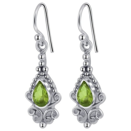 - Gem Avenue 925 Sterling Silver Teardrop Gemstone Bali Bead Design French Hook Earrings with Bezel Setting