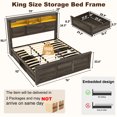thumbnail image 5 of Blotout Farmhouse King Size Bed Frame with 55" Tall Storage Bookcase Headboard & 4 Drawers, Wood Platform Bed Frame with 24" Roman Colum Footboard, LED Light, Charging Station, No Box Spring Needed, 5 of 8
