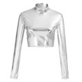 thumbnail image 2 of PENGXIANG Femmes Liquide Parti Maquette Col Roulé Sexy Crop Short Tunique Chemisier, 2 of 6