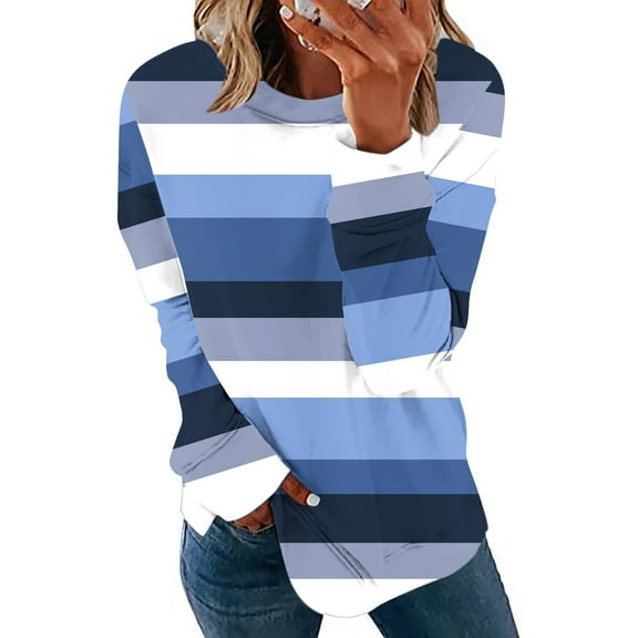 Lmnyox Women's Crew Neck Sweatshirts Fall Fashion Color Block Pullover Casual Long Sleeve Side Slit Tunic Tops for Women
