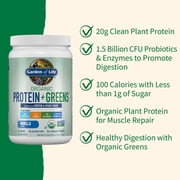 Garden of Life Organic Plant Based Greens Probiotic 20g Protein Shake Drink Powder for Digestive Gut Health, Vegan, Vanilla, 1.1lb