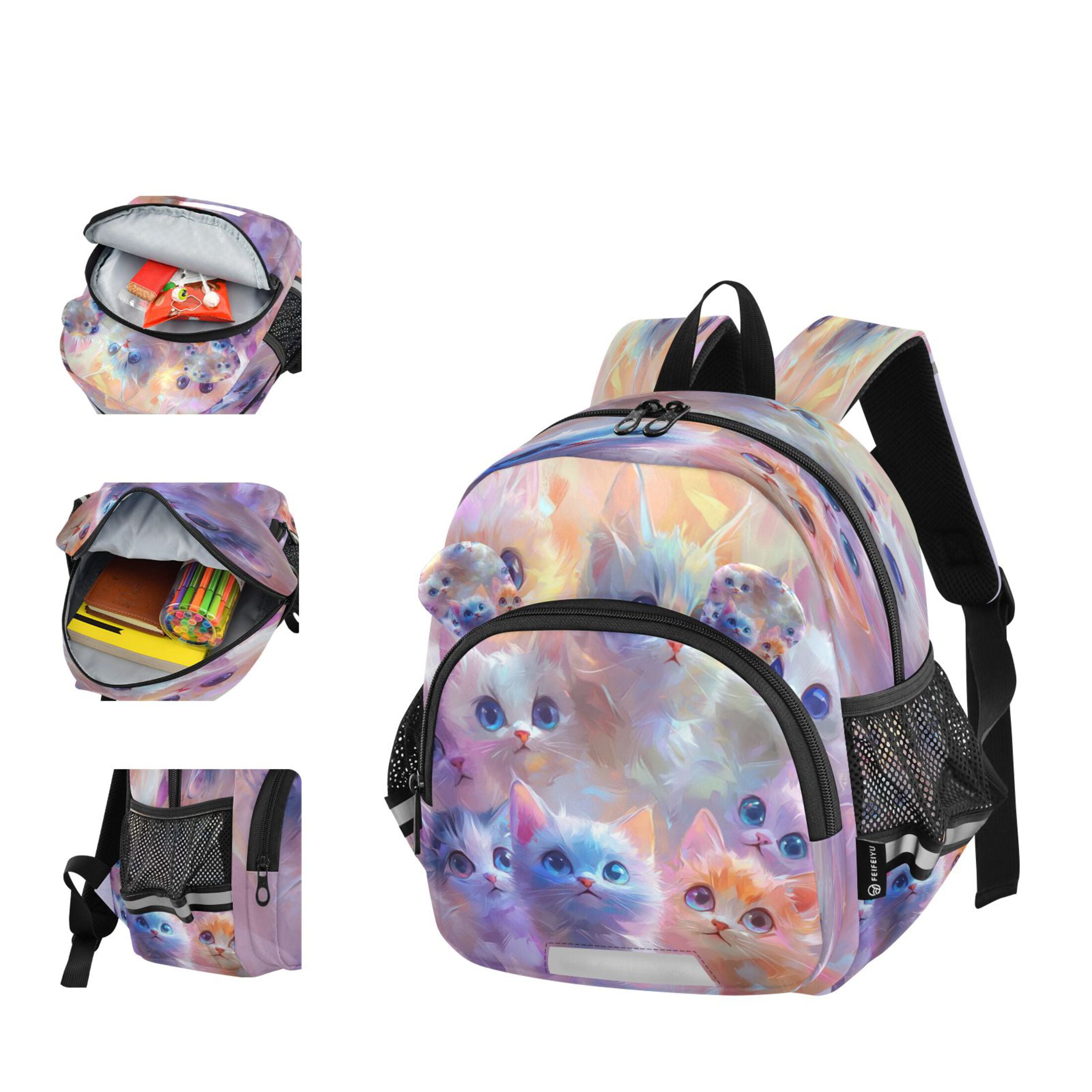 RMDQTR Adorable Ear-Print Backpack with Reflective Strip and Anti-Lost Leash Adjustable Shoulder Straps Mini Travel Backpack Lovely Cartoon Cats