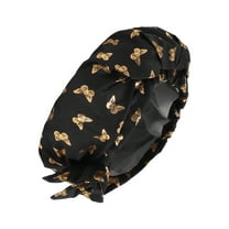1 Pc Women Double Layer Gilded Bow Shower Cap for Bathroom Vacation Travel Black Polyester Cotton PEVA