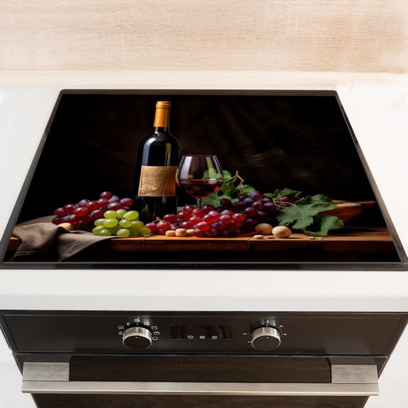 Glasstop Stove Covers, Wine And Grapes Print Heat Resistant Stove Top Cover, Non-slip Square Decoration Pad for Kitchen RV (28×20 Inch)