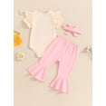 thumbnail image 4 of Bagilaanoe 3pcs Newborn Baby Girl Pants Set Letter Short Sleeve Romper Tops + Flare Trousers + Headband 3M 6M 12M 18M Infant Casual Clothes, 4 of 7
