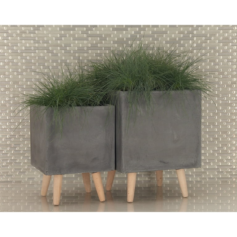DecMode Fiber Clay Contemporary Planter, White, Set of 3 DecMode Fiber Clay Contemporary Planter, White, Set of 3