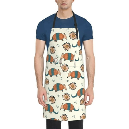 

Tebeau Colorful Armadillos1 Print Waterproof Cooking Aprons Adjustable Bib Soft Chef Apron with 2 Pockets for Men Women