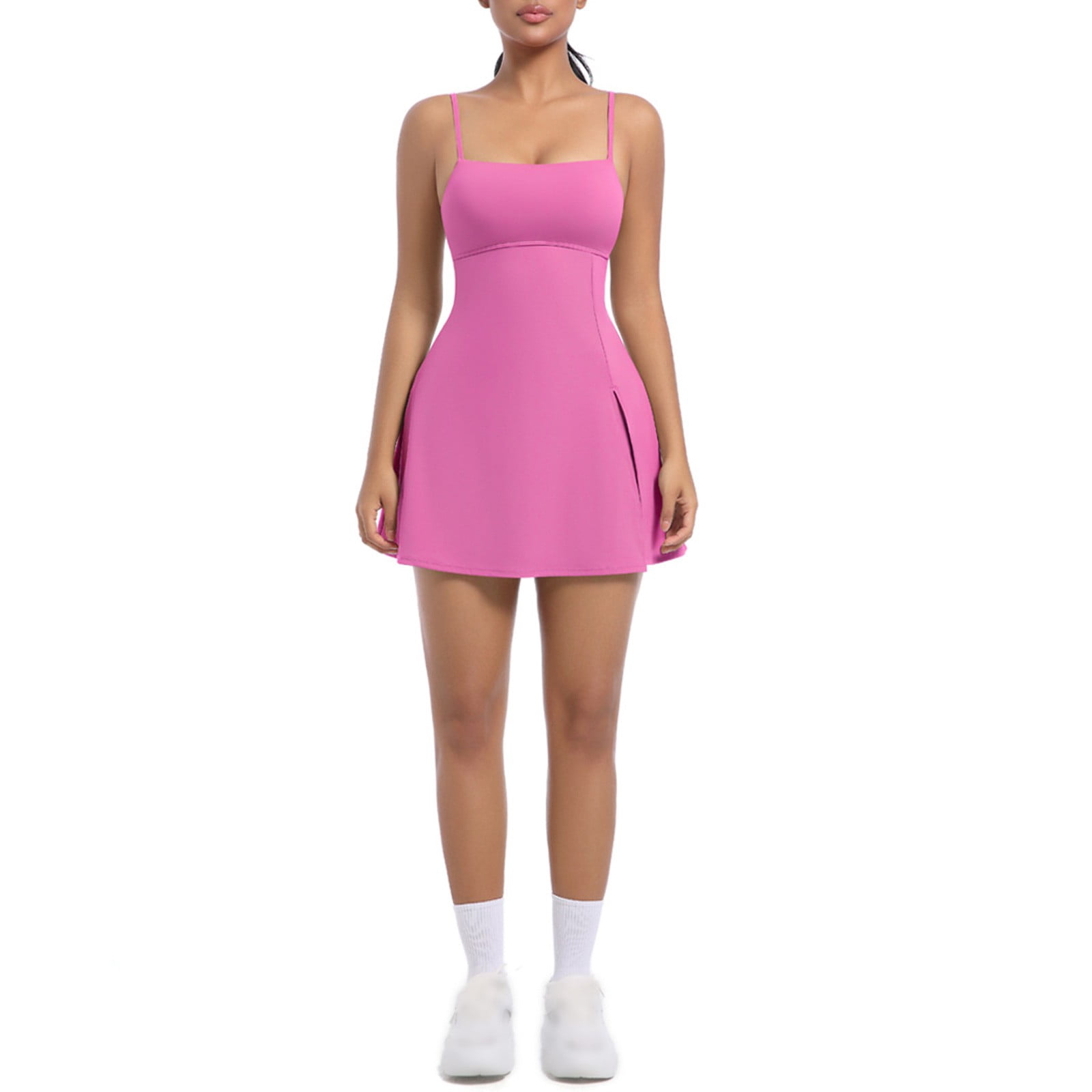 Blmnix Ladies Dresses Tennis Dress Athletic Dress Slip Dress Under Dresses Sleeveless Square Neckline Mini Pink Adjustable Strap Casual Summer Dress,L