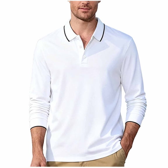 ZCFZJW Men's Athletic T-Shirt Long Sleeve Golf Shirts Lightweight Casual Fall Spring Quick Dry 3-Button Long Sleeve Work Fishing Tees Tops White XXXL