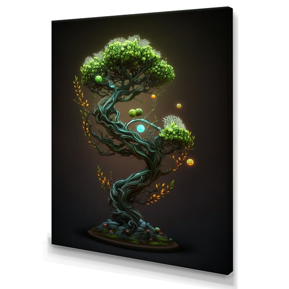 Designart Neon Bonsai Swirl Tree I Canvas Wall Art