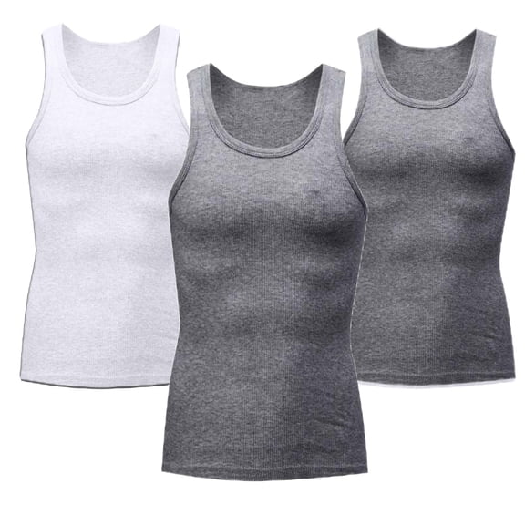 Ceisia Men's Ribbed Cotton Tank Tops Multi-Pack Breathable Undershirts 3PC Gray XXXL Big & Tall Gifts for Father