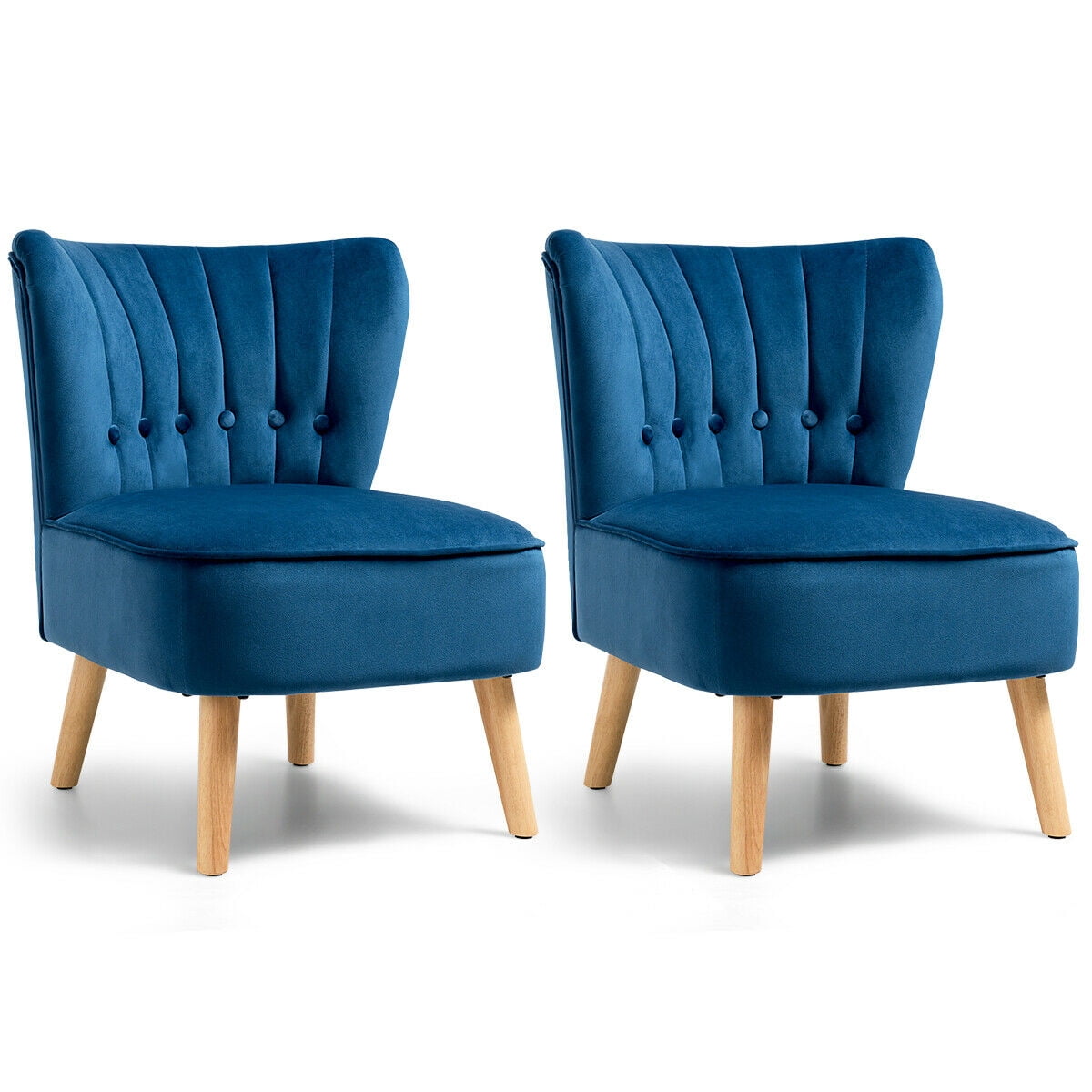 Gymax 2PCS Accent Chair Single Sofa Armless Leisure Chair w/ Wood Legs Blue