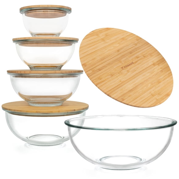 Juego apilable de 5 bowls de vidrio con tapas dokaworld