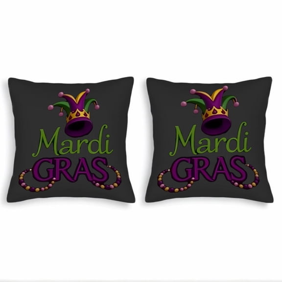 Set of 2 18x18in Throw Pillow Covers with Colorful Jester Hat and Mardi Gras Design Perfect for Couch Bed or Car Decor