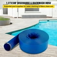 thumbnail image 2 of VEVOR Discharge Hose, 1-1/2" x 100', PVC Fabric Lay Flat Hose, Heavy Duty Backwash Drain Hose with Clamps, Weather-proof & Burst-proof, Ideal for Swimming Pool & Water Transfer, Blue, 2 of 8