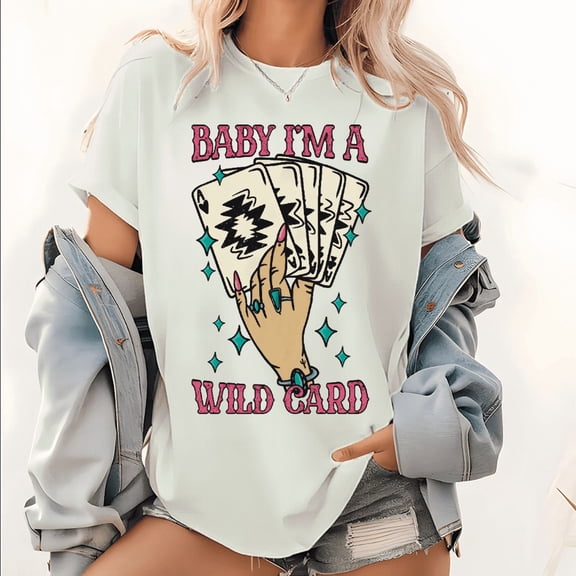 White Womans Teal Sparkle Wild Card Graphic Tees Print Tshirt S-5XL Shirts Tops