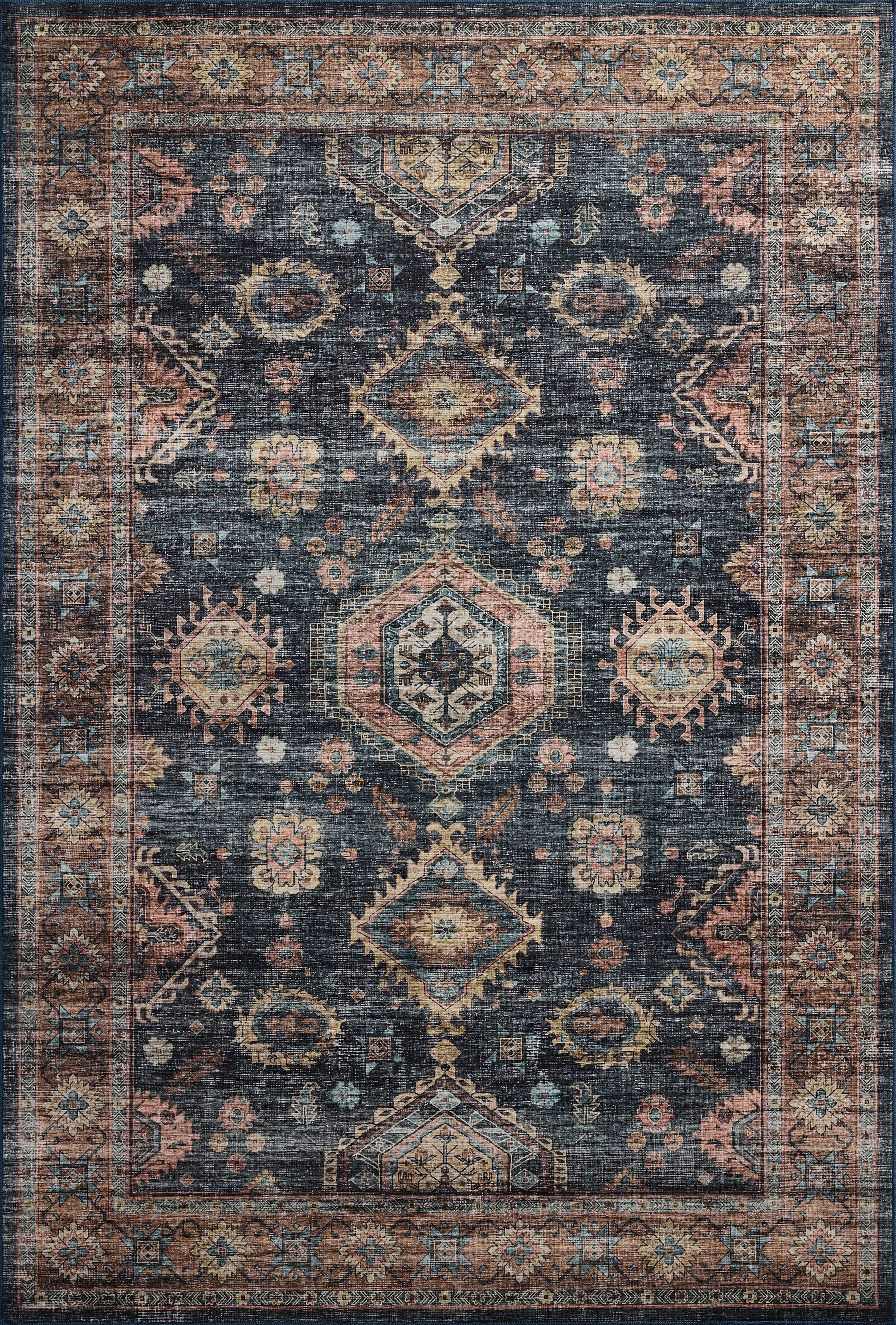 Machine Washable Area Rug 2x10 , Loloi Anniston Denim / Sunset (2'6" x 10')