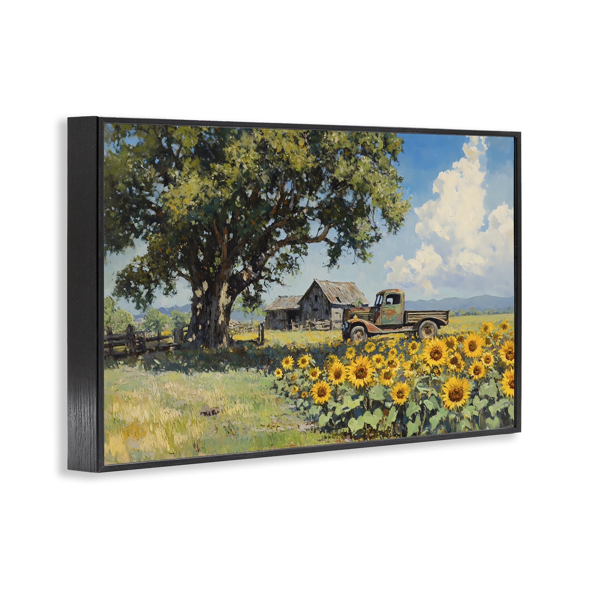 Stupell Industries Sunflower Pickup by Old Barn Black Framed Giclee Art, design by Franklyn Gregory