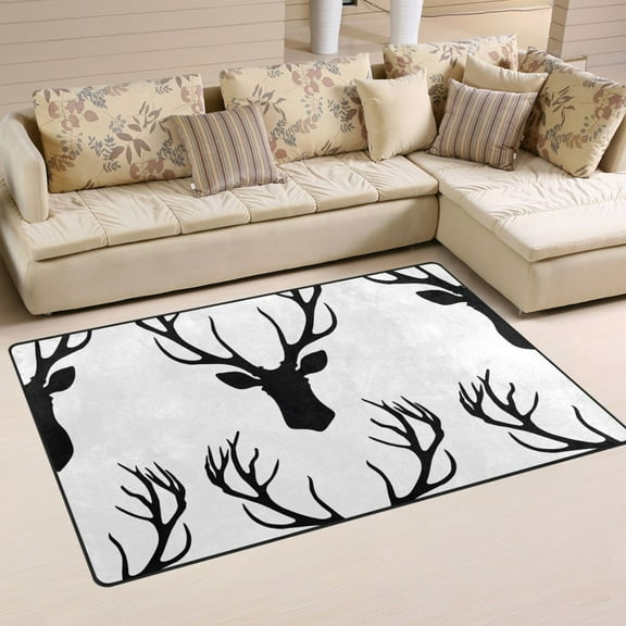 Deer Black Area Rug Washable Floor Carpet Mat 60 x 39 inch for Bedroom Living Room Kids Room Home Decor