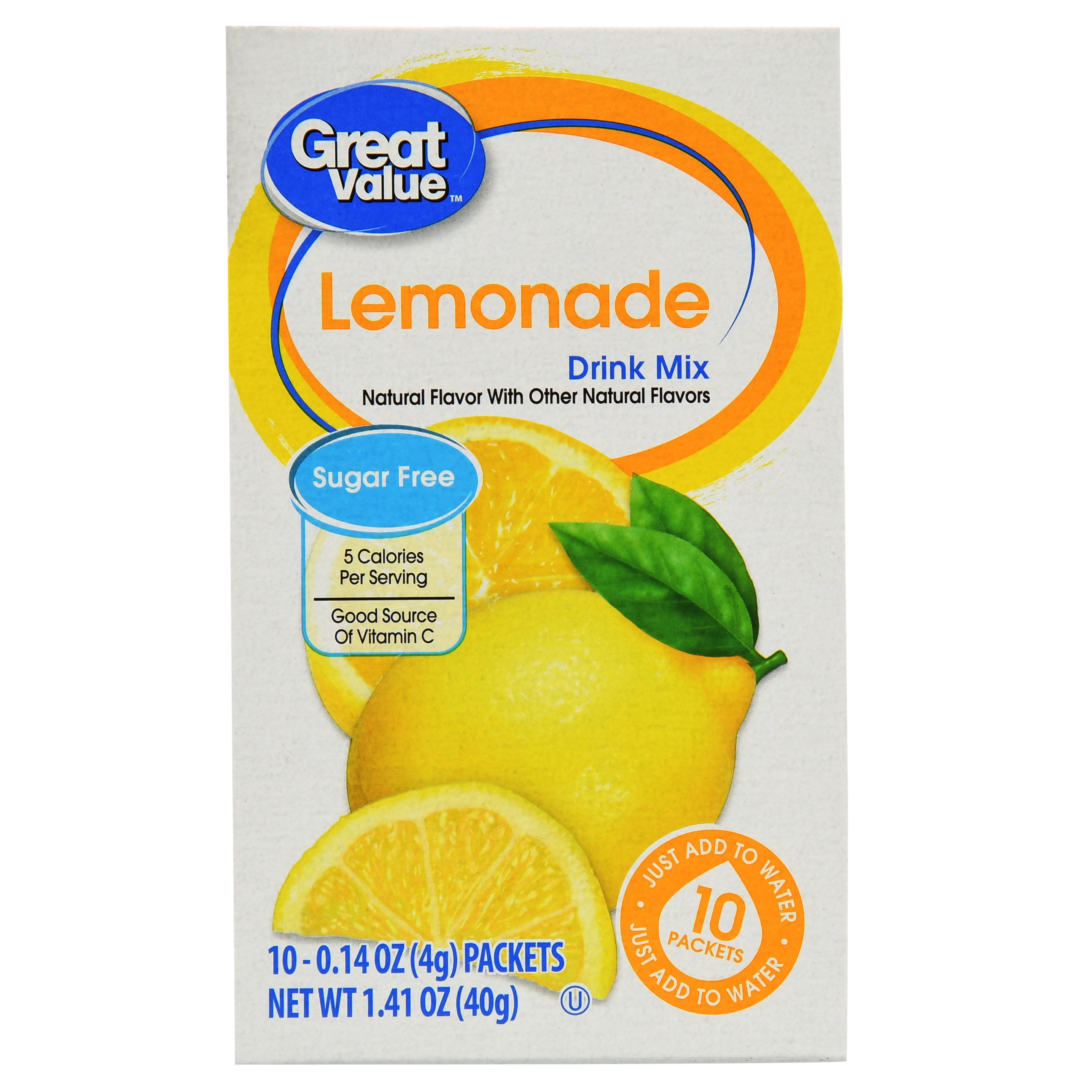 Great Value SugarFree Lemonade Drink Mix, 0.14 Oz., 10 Count