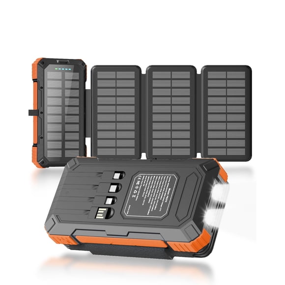 Kepswin Solar Charger Power Bank 49800mAh with 4 Built-in Cables & 4 Foldable Panels, PD22.5W Fast Portable Phone Charger, External Battery Pack with