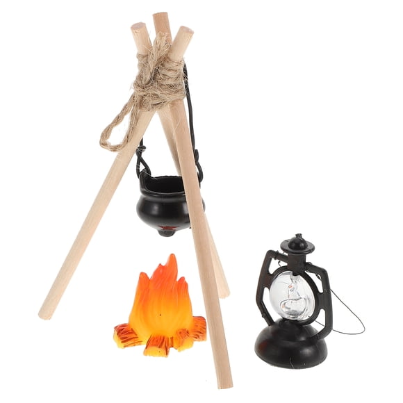 1 Juego de casa de muñecas en miniatura, adorno para acampar, miniaccesorios para escena de acampada, accesorios realistas para fogatas, adornos de juego de simulación para miniescena