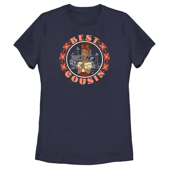 Women's Encanto Dolores Best Cousin Circle Graphic Tee Navy Blue Medium
