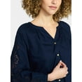 thumbnail image 3 of Time and Tru Women's Eyelet Blouse with Long Sleeves, Sizes XS-XXXL, 3 of 5
