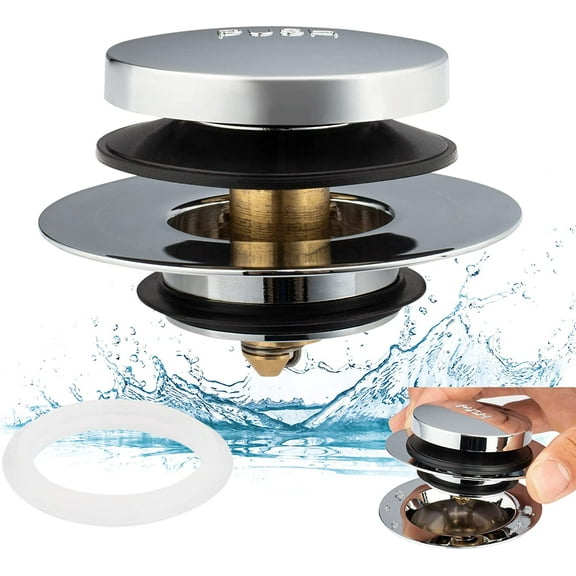Universal Tip Toe Bath Drain Stopper and Cover, Bathtub Stopper, Replaces Lift Turn, Tip-Toe Trip Lever drains for Tub, EZ Installation Clearing (Chrome Plated)