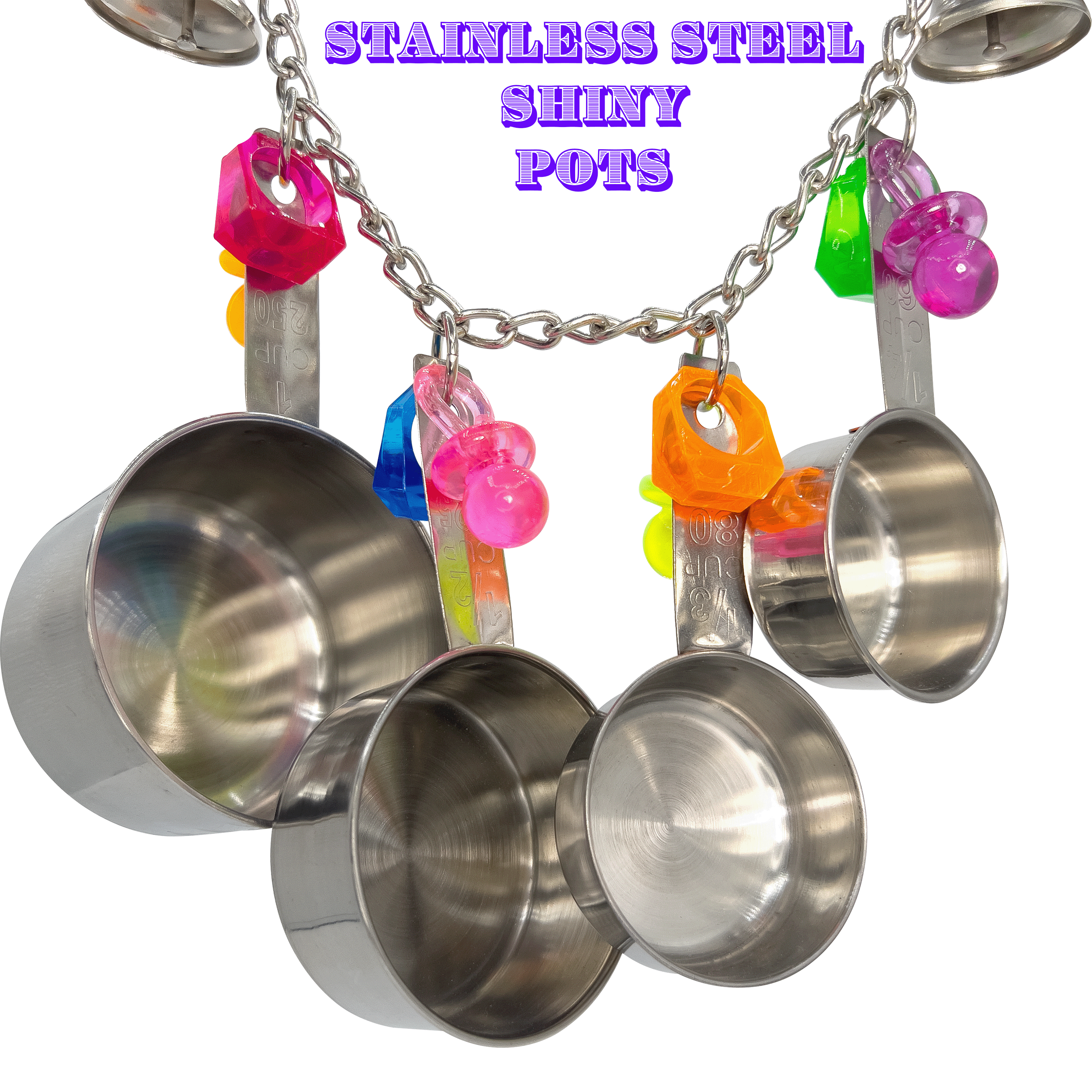 1078 Super Paci Pot Ringer - Handcrafted Shiny Noisy Hanging Bird Cage Toy