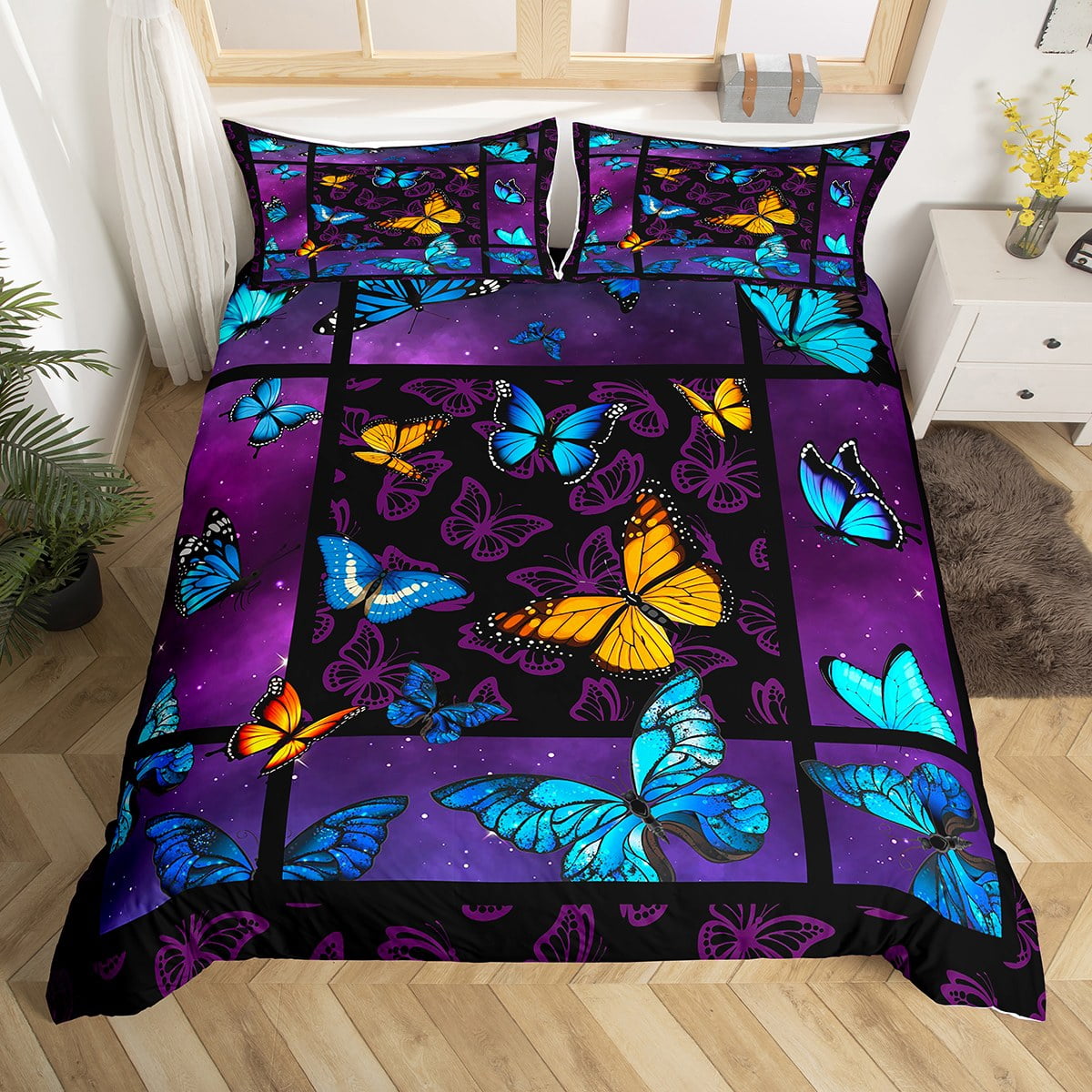 YST Butterfly Queen Bedding Sets For Girls Women,Purple Galaxy Starry
