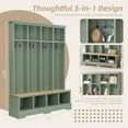thumbnail image 3 of Miekor Farmhouse 59" W Wide Hall Tree with 8 Hooks, Practical Entryway Bench with Open Compartments, 76.7" H Modern 3-in-1 Wooden Style Coat and Shoe Rack for Mudroom, Living Room, Green MK7951, 3 of 12