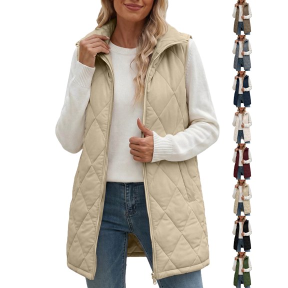 Long Puffer Vest for Women Soft Thermal Insulated Stand Neck Zip Front Coat, Cozy Fashion for Fall Winter Daily Wear