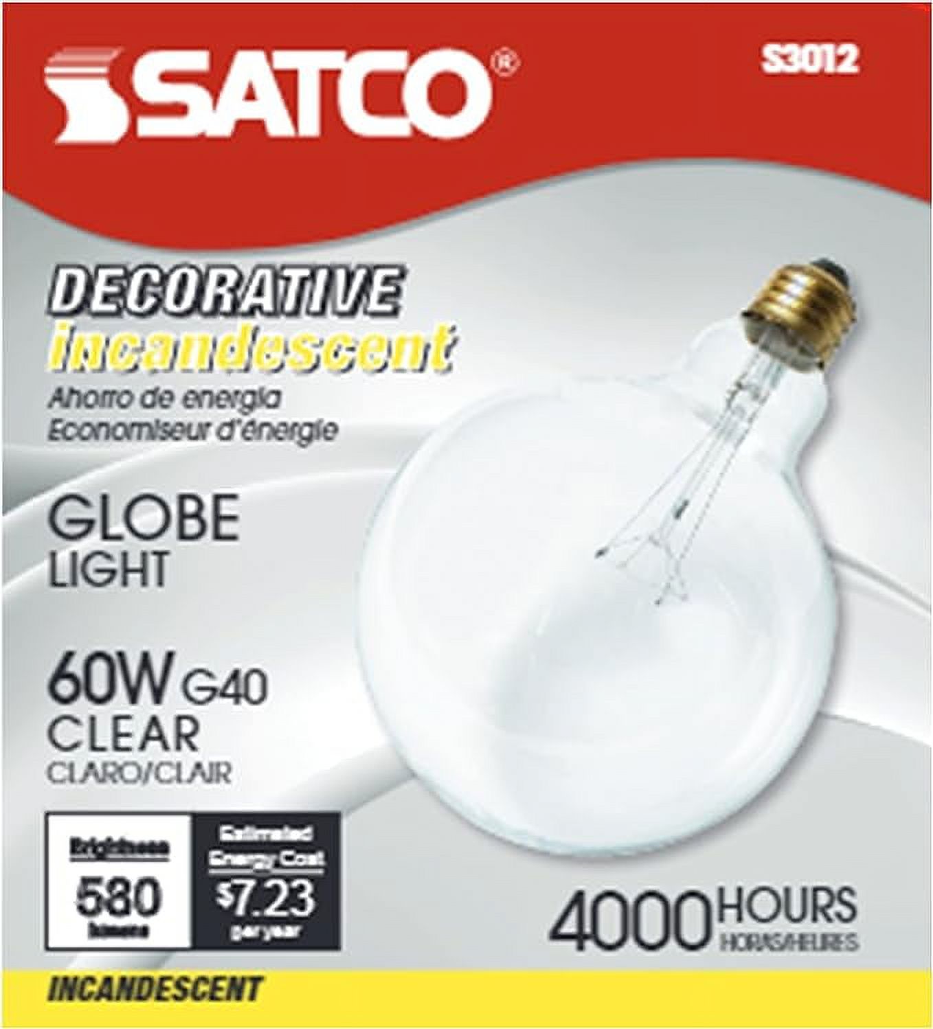 SATCO S3012 Incandescent G40 Globe Bulb 60W 120V 2700K 580L E26 Medium Base (24 Pack)