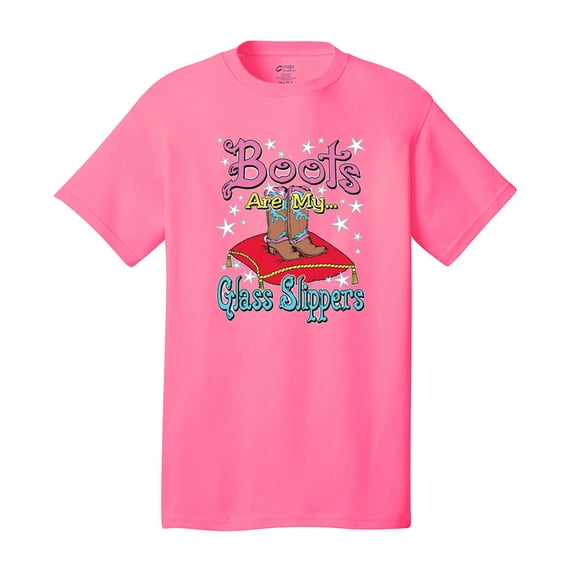 Sassy Chick Short Sleeve T-shirt Boots are My Glass Slippers-Neonpk-Medium